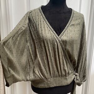 Love Stitch Olive Textured Wrap Blouse